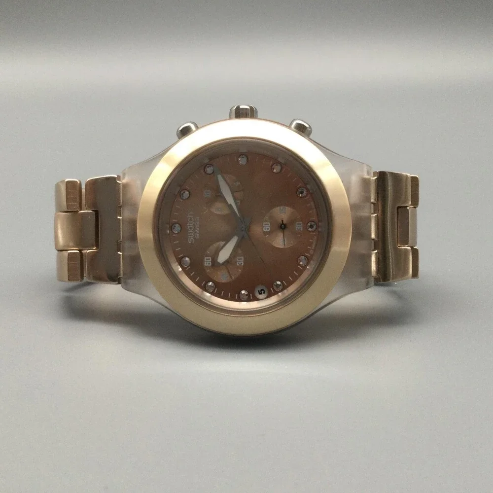 Swatch Irony Diaphane Men Watch 42mm Full Blooded Caramel Swiss New Battery 6.5